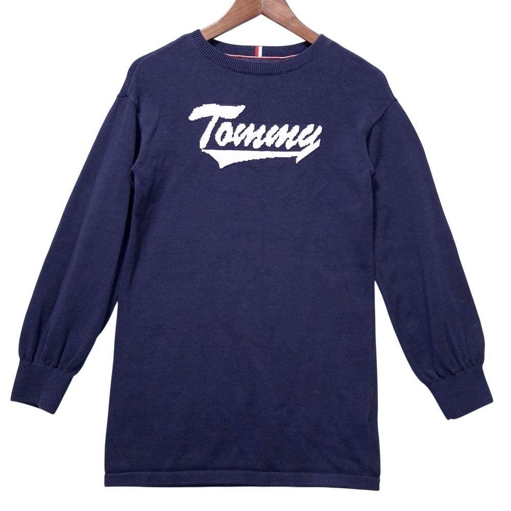 Tommy Hilfiger‎ Navy Blue Script Logo Sweater Girls Large 12/14 Knit Pullover